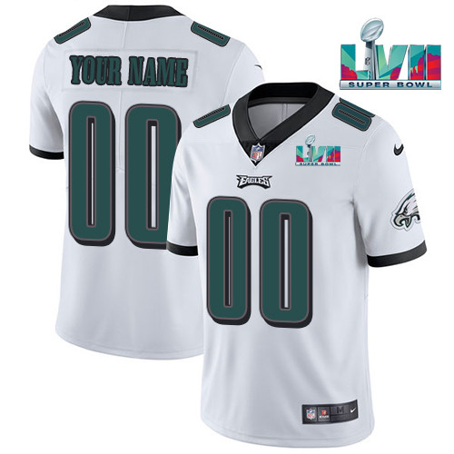 Youth Philadelphia Eagles Active Player Custom White Super Bowl LVII Patch Vapor Untouchable Limited Stitched Football Jersey Youth Philadelphia Eagles Active Player Custom White Super Bowl LVII Patch Vapor Untouchable Limited Stitched Football Jersey