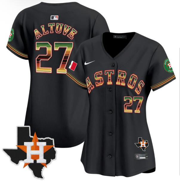 Women's Houston Astros #27 Jose Altuve Black Mexico Texas Patch Vapor Premier Limited Cool Base Stitched Baseball Jersey(Run Small) Women's Houston Astros #27 Jose Altuve Black Mexico Texas Patch Vapor Premier Limited Cool Base Stitched Baseball Jersey(Run Small)