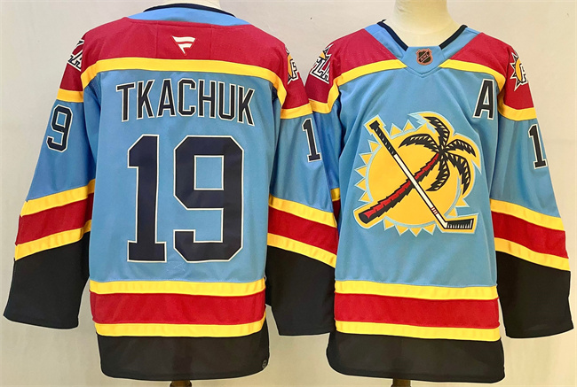 Men's Florida Panthers #19 Matthew Tkachuk Blue 2024-25 Reverse Retro With A Patch Stitched Hockey Jersey Men's Florida Panthers #19 Matthew Tkachuk Blue 2024-25 Reverse Retro With A Patch Stitched Hockey Jersey