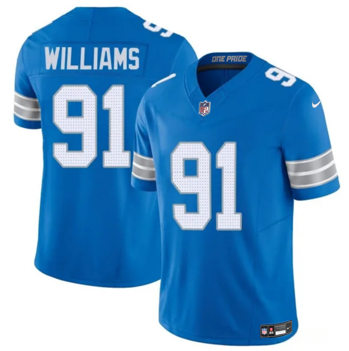 Youth Detroit Lions #91 Tyleik Williams Blue 2025 Draft F.U.S.E. Vapor Limited Stitched Jersey