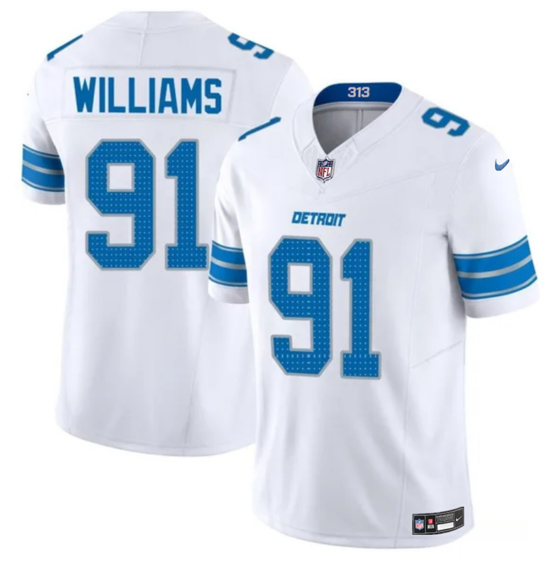 Youth Detroit Lions #91 Tyleik Williams White 2025 Draft F.U.S.E. Vapor Limited Stitched Jersey