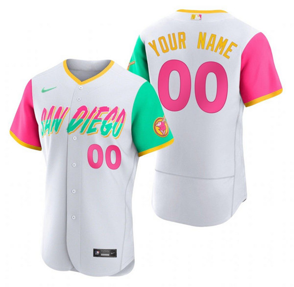 Men's San Diego Padres Customized 2022 White City Connect Flex Base Stitched Baseball Jersey Men's San Diego Padres Customized 2022 White City Connect Flex Base Stitched Baseball Jersey