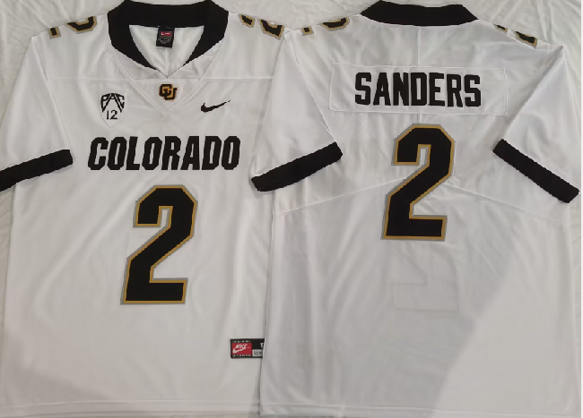 Men's Colorado Buffaloes #2 Shedeur Sanders White 2023 With PAC-12 Patch Stitched Football Jersey Men's Colorado Buffaloes #2 Shedeur Sanders White 2023 With PAC-12 Patch Stitched Football Jersey