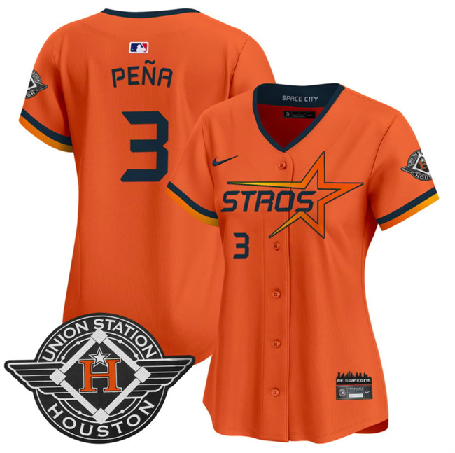 Women's Houston Astros #3 Jeremy Peña Orange 2025 City Connect Limited Stitched Baseball Jersey(Run Small)