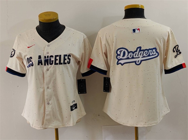 Women's Los Angeles Dodgers Team Big Logo Cream 2024 City Connect Limited Stitched Jersey(Run Small) Women's Los Angeles Dodgers Team Big Logo Cream 2024 City Connect Limited Stitched Jersey(Run Small)