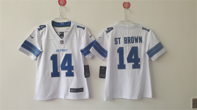 Women's Detroit Lions #14 Amon-Ra St. Brown White Vapor Stitched Jersey(Run Smaller) Women's Detroit Lions #14 Amon-Ra St. Brown White Vapor Stitched Jersey(Run Smaller)