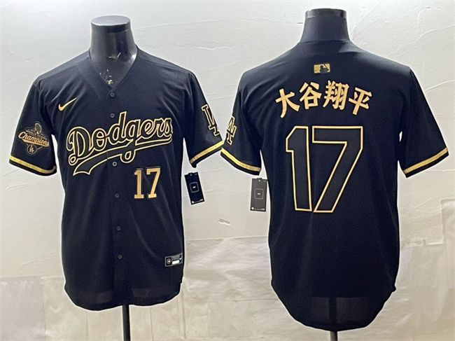 Men's Los Angeles Dodgers #17 大谷翔平 Black Gold 2025 World Series Champions Patch Limited Stitched Baseball Jersey Men's Los Angeles Dodgers #17 大谷翔平 Black Gold 2025 World Series Champions Patch Limited Stitched Baseball Jersey