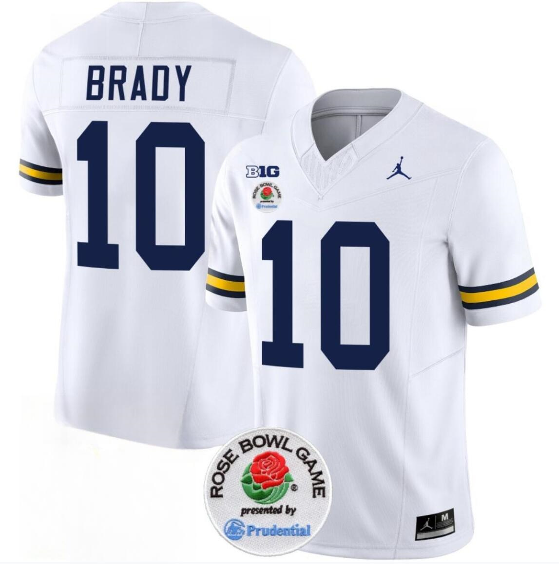 Men's Michigan Wolverines #10 Tom Brady 2023 F.U.S.E. White Rose Bowl Patch Stitched Jersey Men's Michigan Wolverines #10 Tom Brady 2023 F.U.S.E. White Rose Bowl Patch Stitched Jersey