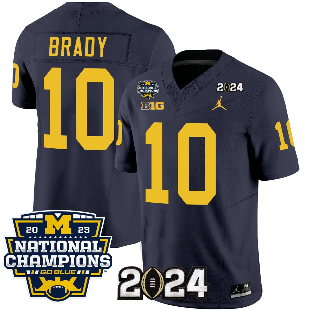 Men's Michigan Wolverines #10 Tom Brady Navy 2024 F.U.S.E. With 2023 National Champions Patch Stitched Jersey Men's Michigan Wolverines #10 Tom Brady Navy 2024 F.U.S.E. With 2023 National Champions Patch Stitched Jersey