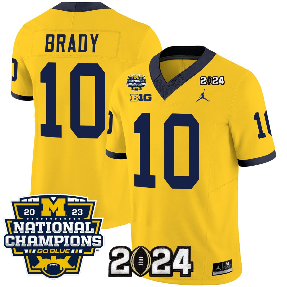 Men's Michigan Wolverines #10 Tom Brady Yellow 2024 F.U.S.E. With 2023 National Champions Patch Stitched Jersey Men's Michigan Wolverines #10 Tom Brady Yellow 2024 F.U.S.E. With 2023 National Champions Patch Stitched Jersey