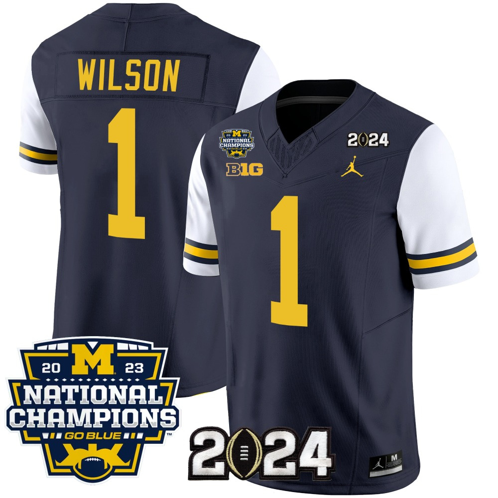 Men's Michigan Wolverines #1 Roman Wilson Navy/White 2024 F.U.S.E. With 2023 National Champions Patch Stitched Jersey Men's Michigan Wolverines #1 Roman Wilson Navy/White 2024 F.U.S.E. With 2023 National Champions Patch Stitched Jersey