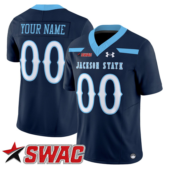 Men's Jackson State Tigers ACTIVE PLAYER Custom Navy 2025 F.U.S.E. Vapor Limited Stitched Football Jersey