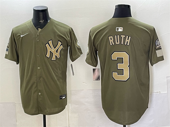 Men's New York Yankees #3 Babe Ruth Olive 2026 Armed Forces Day Stitched Baseball Jersey