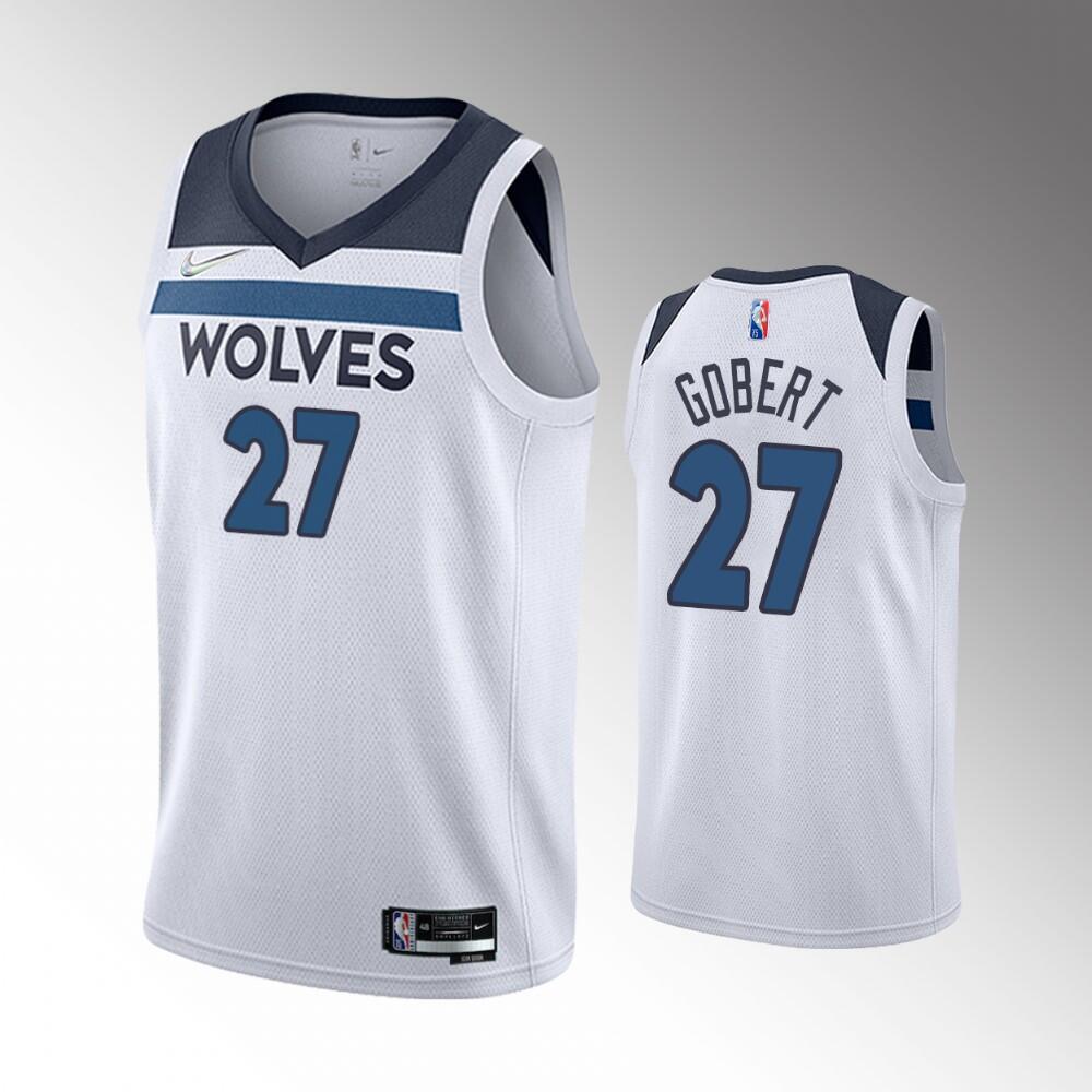 Men's Minnesota Timberwolves #27 Rudy Gobert Association Edition White 75th Anniversary Swingman Stitched Jersey Men's Minnesota Timberwolves #27 Rudy Gobert Association Edition White 75th Anniversary Swingman Stitched Jersey