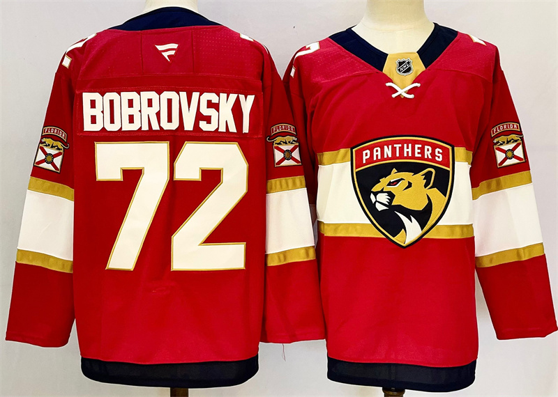 Men's Florida Panthers #72 Sergei Bobrovsky Red 2024-25 Home Stitched Hockey Jersey Men's Florida Panthers #72 Sergei Bobrovsky Red 2024-25 Home Stitched Hockey Jersey