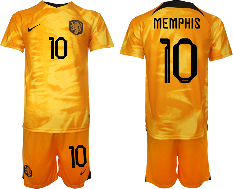 Men's Netherlands #10 Memphis Orange Home Soccer Jersey Suit Men's Netherlands #10 Memphis Orange Home Soccer Jersey Suit