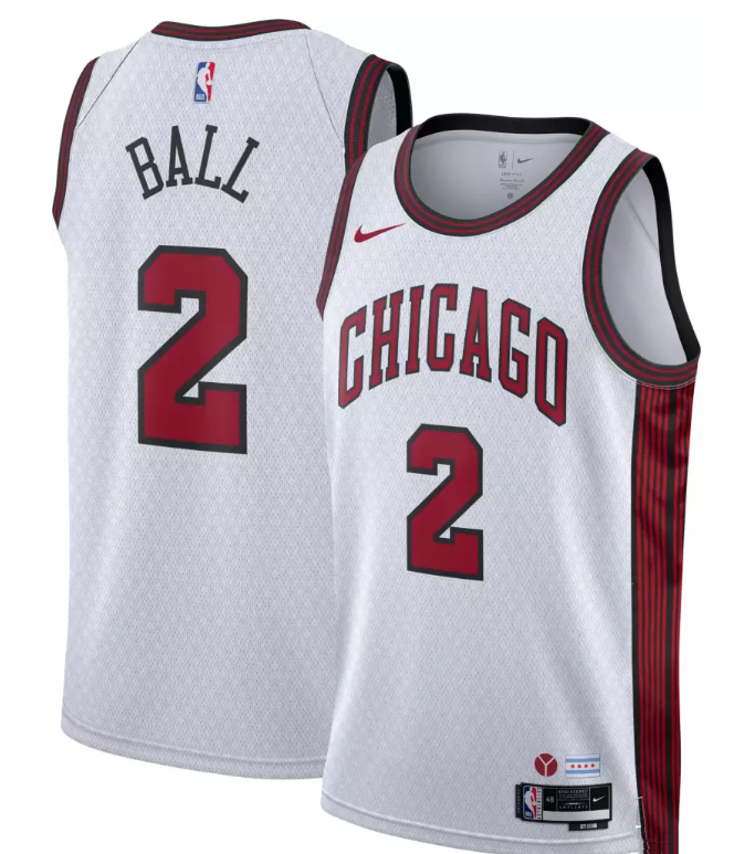 Men's Chicago Bulls #2 Lonzo Ball White 2022/23 City Edition Stitched Basketball Jersey Men's Chicago Bulls #2 Lonzo Ball White 2022/23 City Edition Stitched Basketball Jersey