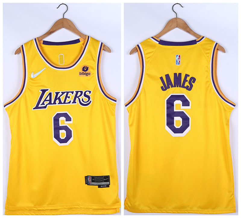 Men's Los Angeles Lakers #6 LeBron James 75th Anniversary Yellow Stitched Basketball Jersey Men's Los Angeles Lakers #6 LeBron James 75th Anniversary Yellow Stitched Basketball Jersey
