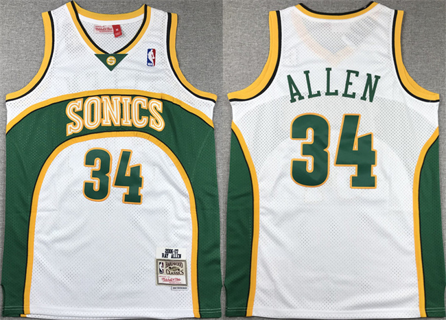 Men's Oklahoma City Thunder #34 Ray Allen White 2006-07 Throwback SuperSonics Stitched Jersey Men's Oklahoma City Thunder #34 Ray Allen White 2006-07 Throwback SuperSonics Stitched Jersey