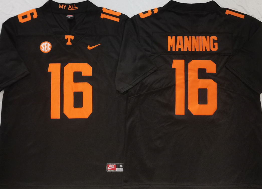 Men's Tennessee Vols #16 Peyton Manning Black Stitched Jersey Men's Tennessee Vols #16 Peyton Manning Black Stitched Jersey