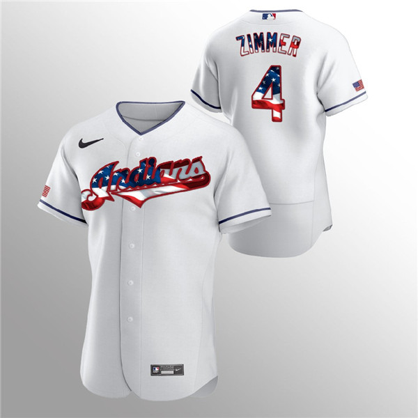 Men's Cleveland Indians #4 Bradley Zimmer White 2020 Stars & Stripes Flex Base Stitched Jersey