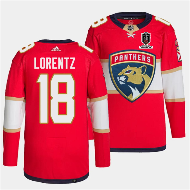 Men's Florida Panthers #18 Steven Lorentz Red Home 2024 Stanley Cup Champions Stitched Jersey Men's Florida Panthers #18 Steven Lorentz Red Home 2024 Stanley Cup Champions Stitched Jersey