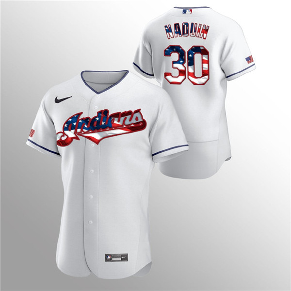 Men's Cleveland Indians #30 Tyler Naquin White 2020 Stars & Stripes Flex Base Stitched Jersey Men's Cleveland Indians #30 Tyler Naquin White 2020 Stars & Stripes Flex Base Stitched Jersey