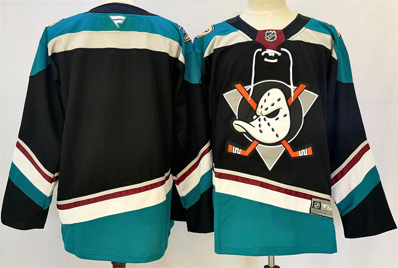 Men's Anaheim Ducks Blank Black/Teal 2024-25 Stitched Jersey