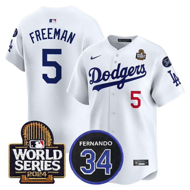 Women's Los Angeles Dodgers #5 Freddie Freeman White 2024 World Series With Fernando Memorial Patch Limited Stitched Baseball Jersey(Run Small) Women's Los Angeles Dodgers #5 Freddie Freeman White 2024 World Series With Fernando Memorial Patch Limited Stitched Baseball Jersey(Run Small)