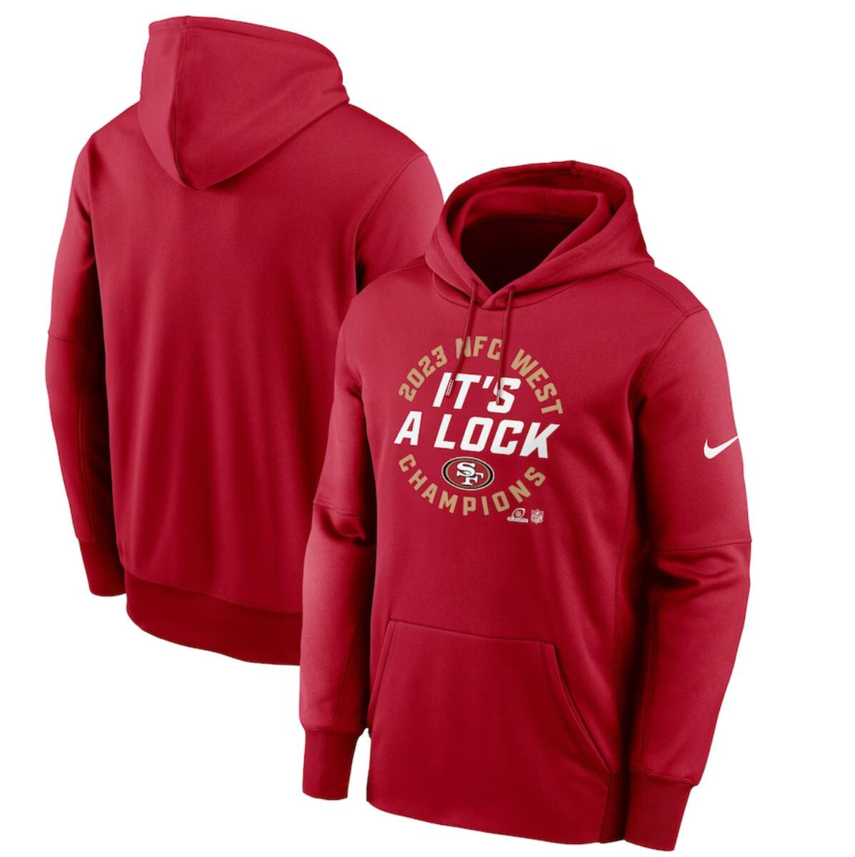 Men's San Francisco 49ers Scarlet 2023 NFC West Division Champions Locker Room Trophy Collection Pullover Hoodie Men's San Francisco 49ers Scarlet 2023 NFC West Division Champions Locker Room Trophy Collection Pullover Hoodie