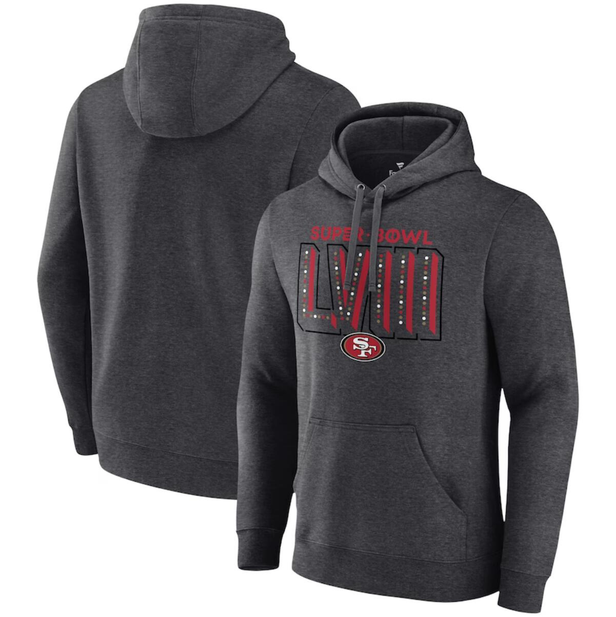 Men's San Francisco 49ers Heather Charcoal Super Bowl LVIII Local Pullover Hoodie Men's San Francisco 49ers Heather Charcoal Super Bowl LVIII Local Pullover Hoodie