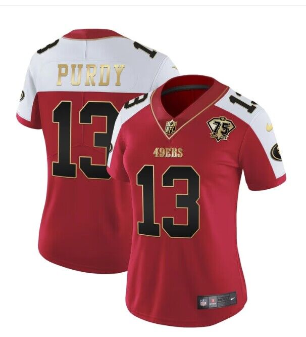 Women's San Francisco 49ers #13 Brock Purdy Red/White Super Bowl XXIX Patch And 75th Anniversary Patch Stitched Game Jersey(Run Small) Women's San Francisco 49ers #13 Brock Purdy Red/White Super Bowl XXIX Patch And 75th Anniversary Patch Stitched Game Jersey(Run Small)