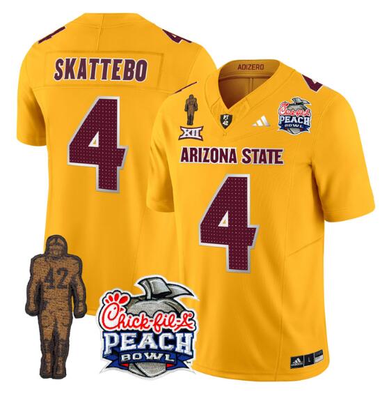 Men's Arizona State Sun Devils Custom 2024 F.U.S.E. Gold Pat Tillman & Peach Bowl Patch Vapor Limited Stitched Jersey