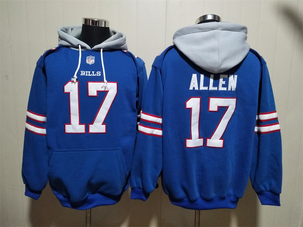 Men's Buffalo Bills #17 Josh Allen Red/Blue Ageless Must-Have Lace-Up Pullover Hoodie
