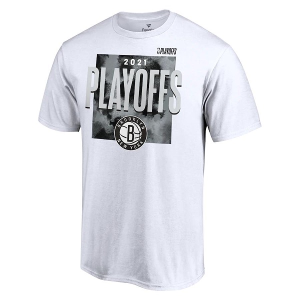 Men's Brooklyn Nets 2021 White Playoff Bound Dunk T-Shirt Men's Brooklyn Nets 2021 White Playoff Bound Dunk T-Shirt