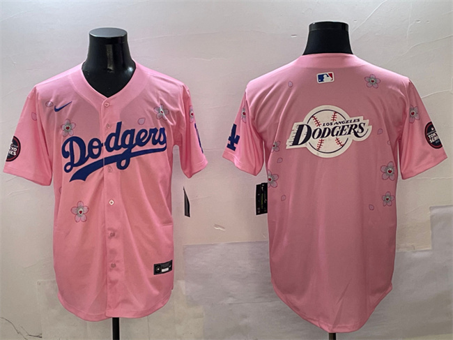 Men's Los Angeles Dodgers Team Big Logo Pink 2025 Tokyo Series Limited Stitched Baseball Jersey Men's Los Angeles Dodgers Team Big Logo Pink 2025 Tokyo Series Limited Stitched Baseball Jersey