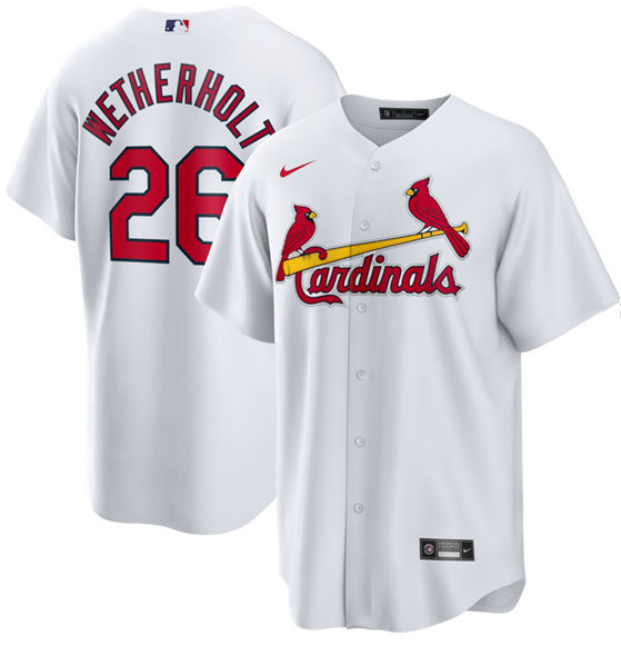 Men's St. Louis Cardinals #26 JJ Wetherholt White Home Stitched Baseball Jersey