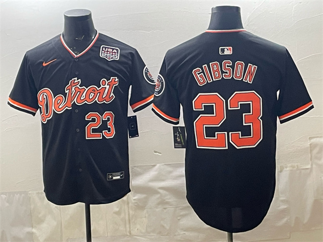 Men's Detroit Tigers #23 Kirk Gibson Black 2026 Alternate USA 250' Patch Vapor Premier Limited Stitched Baseball Jersey Men's Detroit Tigers #23 Kirk Gibson Black 2026 Alternate USA 250' Patch Vapor Premier Limited Stitched Baseball Jersey