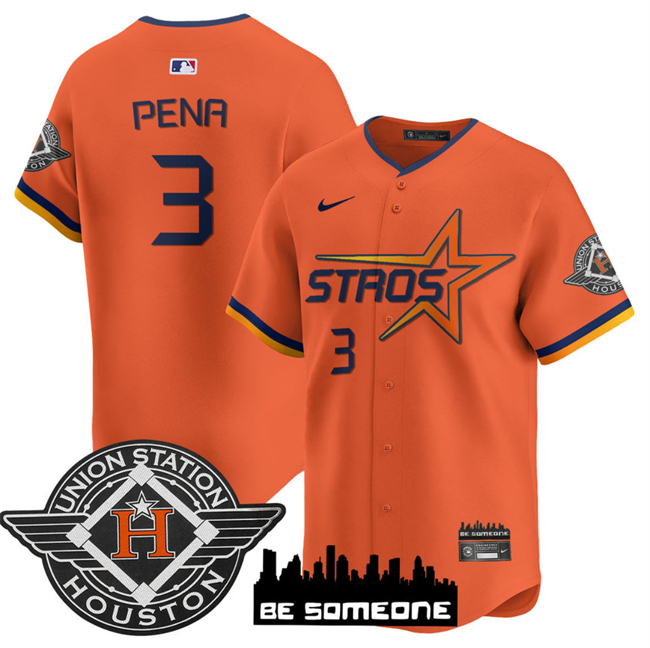 Men's Houston Astros #3 Jeremy Peña Orange 2025 City Connect Limited Stitched Baseball Jersey Men's Houston Astros #3 Jeremy Peña Orange 2025 City Connect Limited Stitched Baseball Jersey