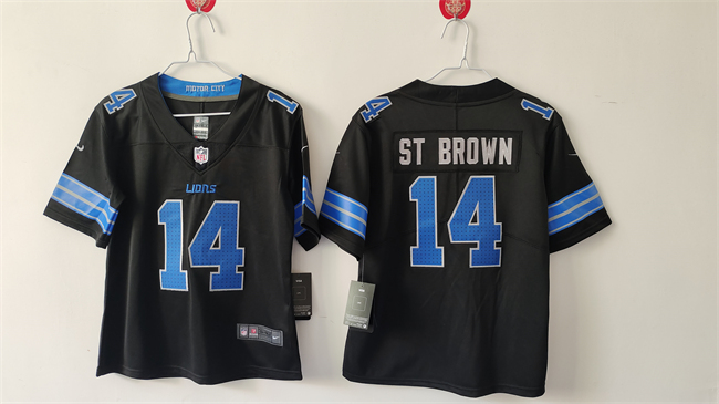 Women's Detroit Lions #14 Amon-Ra St. Brown Black Vapor Stitched Jersey(Run Smaller) Women's Detroit Lions #14 Amon-Ra St. Brown Black Vapor Stitched Jersey(Run Smaller)