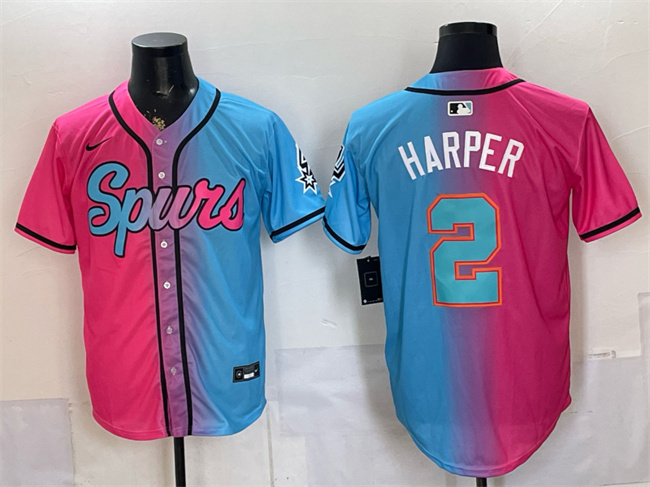 Men's San Antonio Spurs #2 Dylan Harper Pink/Blue Limited Stitched Baseball Jersey