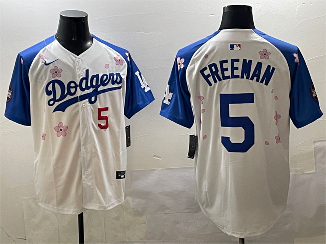 Men's Los Angeles Dodgers #5 Freddie Freeman White/Royal 2025 Tokyo Series Limited Stitched Baseball Jersey