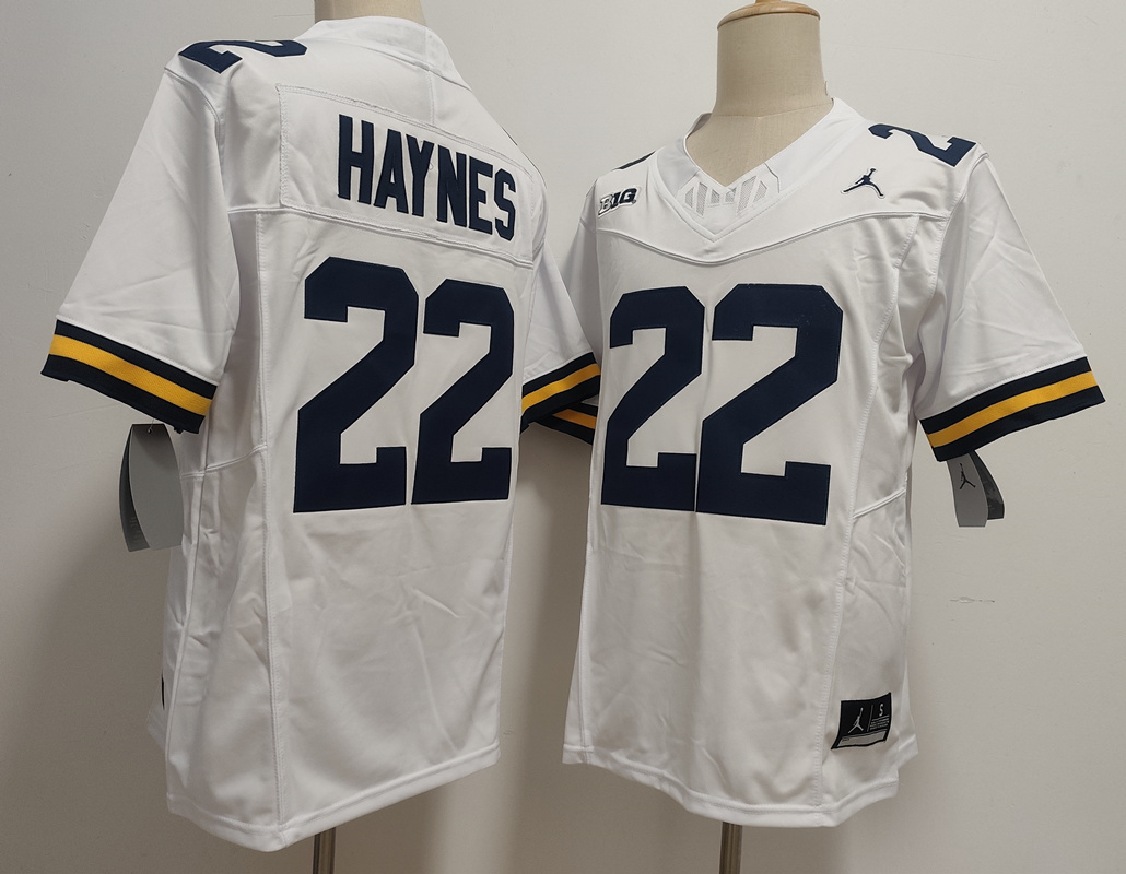 Men's Michigan Wolverines #22 Justice Haynes White 2025 F.U.S.E. Stitched Jersey Men's Michigan Wolverines #22 Justice Haynes White 2025 F.U.S.E. Stitched Jersey