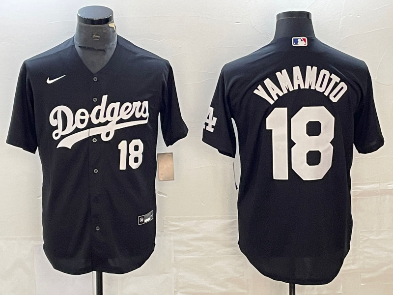 Men's Los Angeles Dodgers #18 Yoshinobu Yamamoto Black 2023 Cool Base Stitched Baseball Jersey Men's Los Angeles Dodgers #18 Yoshinobu Yamamoto Black 2023 Cool Base Stitched Baseball Jersey