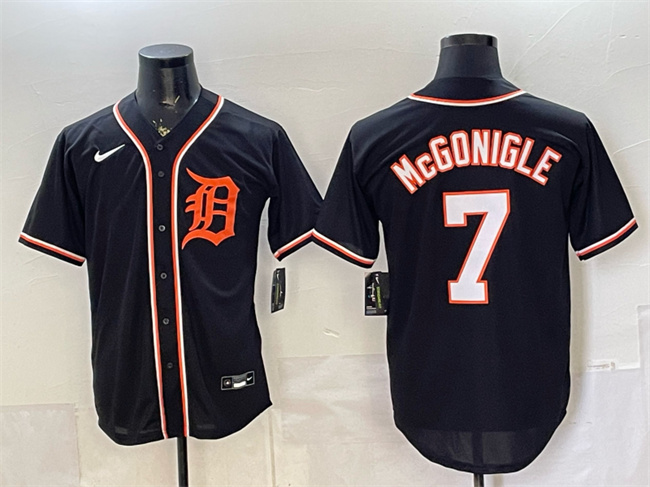 Men's Detroit Tigers #7 Kevin McGonigle 2026 Fashion Replica Black Out Stitched Baseball Jersey Men's Detroit Tigers #7 Kevin McGonigle 2026 Fashion Replica Black Out Stitched Baseball Jersey