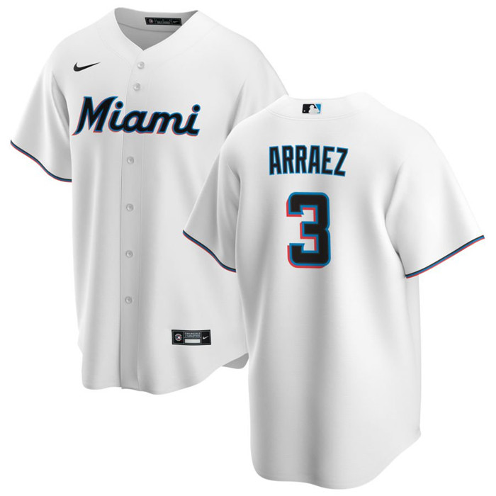 Men's Miami Marlins #3 Luis Arraez White Cool Base Stitched Baseball Jersey Men's Miami Marlins #3 Luis Arraez White Cool Base Stitched Baseball Jersey