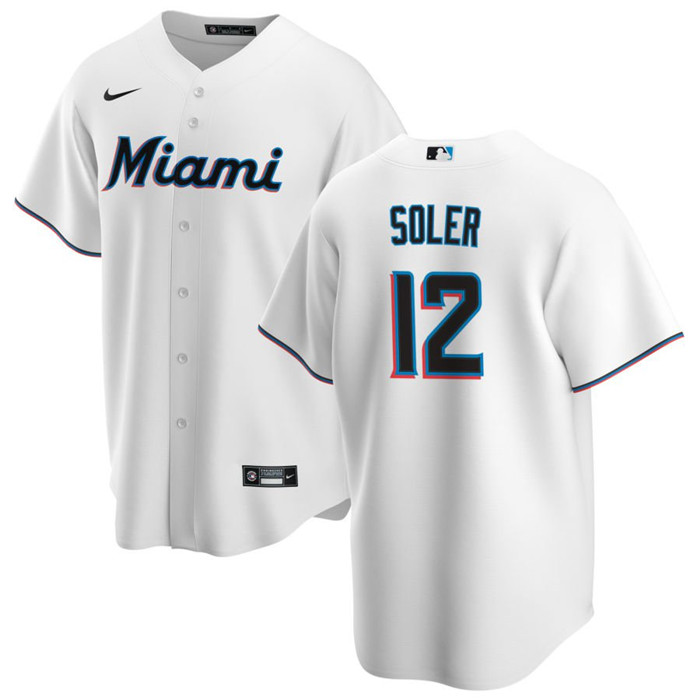 Men's Miami Marlins #12 Jorge Soler White Cool Base Stitched Baseball Jersey Men's Miami Marlins #12 Jorge Soler White Cool Base Stitched Baseball Jersey