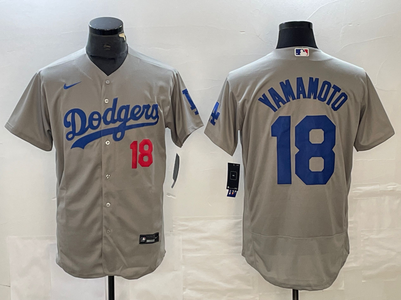Men's Los Angeles Dodgers #18 Yoshinobu Yamamoto Gray 2023 Flex Base Stitched Baseball Jersey Men's Los Angeles Dodgers #18 Yoshinobu Yamamoto Gray 2023 Flex Base Stitched Baseball Jersey
