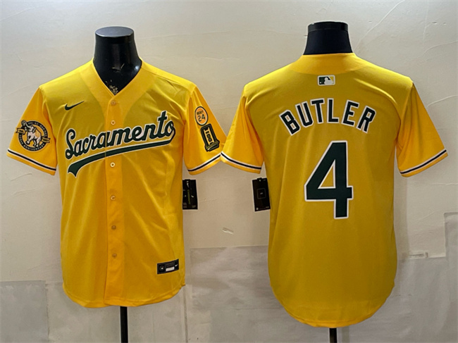 Men's Oakland Athletics #4 Lawrence Butler 2026 Yellow Alternate Sacramento Celebrating 125 Years Vapor Limited Stitched Baseball Jersey