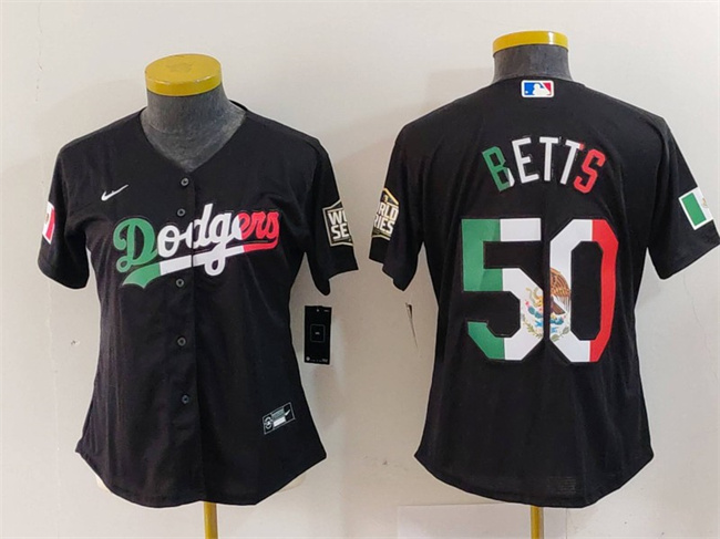 Women's Los Angeles Dodgers #50 Mookie Betts Black Mexico Stitched Jersey(Run Small) Women's Los Angeles Dodgers #50 Mookie Betts Black Mexico Stitched Jersey(Run Small)